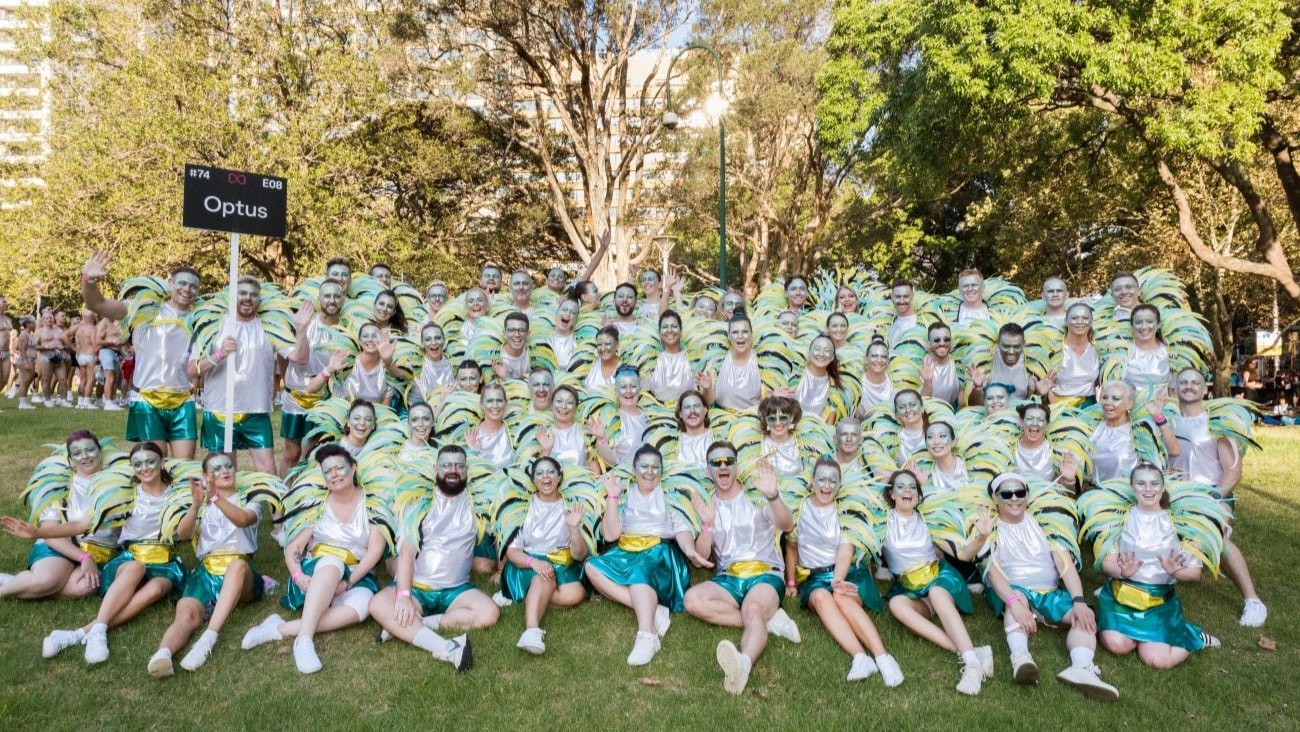 The entire Optus team photographed before the parade.